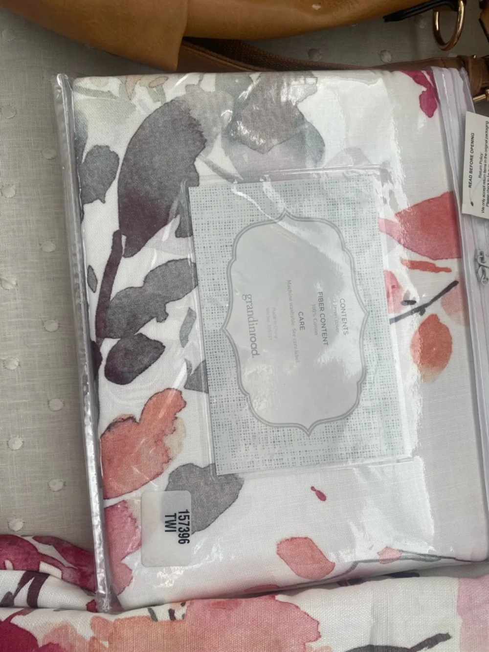 Floral Watercolor Duvet Cover - White with Pink & Gray Accents